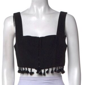 STAUD Black Sleeveless Crop Top with Tassels